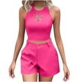 thumbnail image 1 of Chbgutlmr 2 Piece Set for Women Summer Round Neck Sleeveless Tank Top Button Shorts with Pocket Set Fashion Outfit, 1 of 8