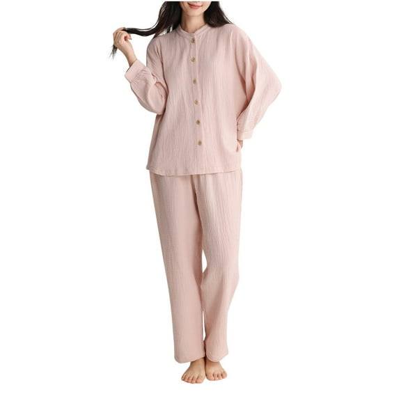 Chbgutlmr 2 Piece Sets for Women Button up Long Sleeve Shirts Straight Leg Elastic Waisted Pants Loungewear Outfits