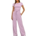 thumbnail image 1 of Chbgutlmr 2 Piece Sets for Women Crewneck Short Sleeve Slim Tees Wide Leg Pants Comfy Athletic Casual Outfits, 1 of 8