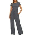 thumbnail image 1 of Chbgutlmr 2 Piece Sets for Women Crewneck Short Sleeve Slim Tees Wide Leg Pants Comfy Athletic Casual Outfits, 1 of 8
