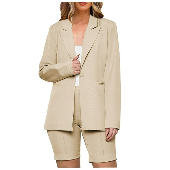 Chbgutlmr 2 Piece Sets for Women Dressy Long Sleeve Open Front Blazer with Shorts Business Casual Suits Set