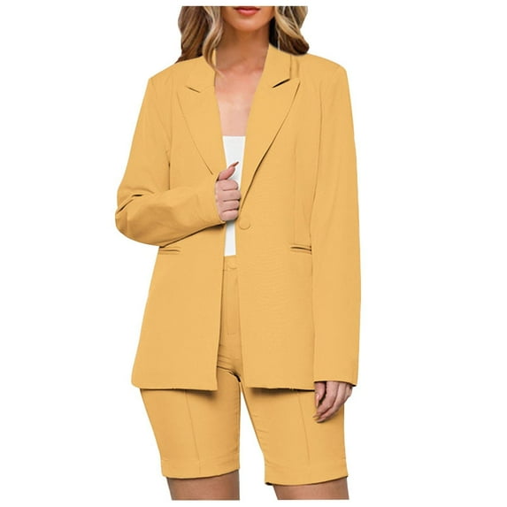 Chbgutlmr 2 Piece Sets for Women Dressy Long Sleeve Open Front Blazer with Shorts Business Casual Suits Set