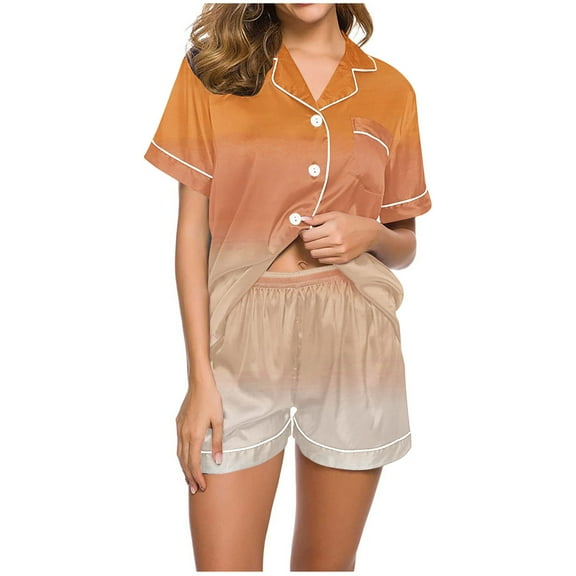 Chbgutlmr 2 Piece Sets for Women Lapel Neck Button up Short Sleeve Tops Loose Comfy Shorts Gradient Color Outfits