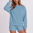 thumbnail image 1 of Chbgutlmr 2 Piece Sets for Women Long Sleeve Crew Neck Sweatshirts Elastic Waist Shorts Casual Fall Workout Sweatsuits, 1 of 7