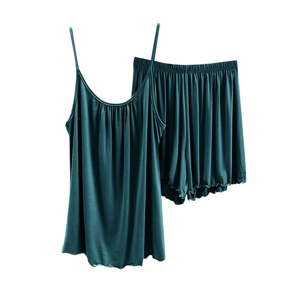 Chbgutlmr 2 Piece Sets for Women Pajamas Ruched Scoop Neck Camisole Ruched Elastic Waisted Shorts Homewear Outfits