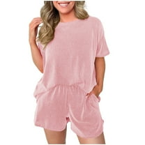 Chbgutlmr 2 Piece Sets for Women Summer Ribbed Crewneck Short Sleeve T Shirt Shorts Pockets Lounge Outfits