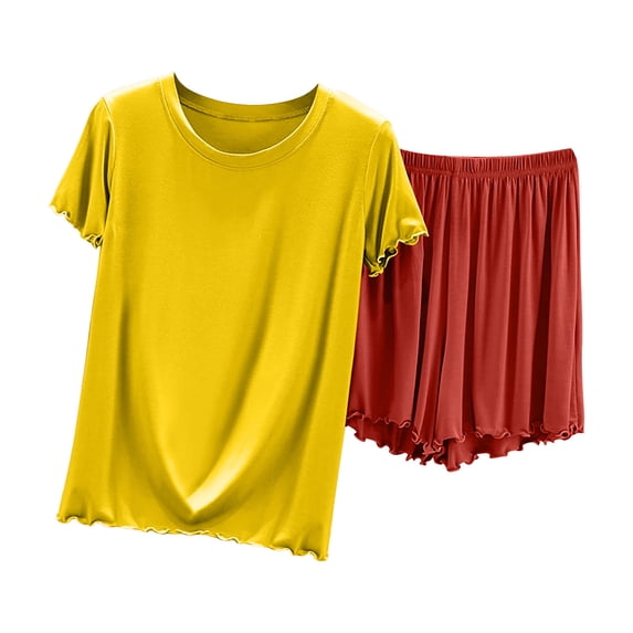 Chbgutlmr 2 Piece Sets for Women Summer Round Neck Short Sleeve Tops Shorts Ruffle Loose Loungewear Sets