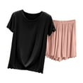 thumbnail image 1 of Chbgutlmr 2 Piece Sets for Women Summer Round Neck Short Sleeve Tops Shorts Ruffle Loose Loungewear Sets, 1 of 3