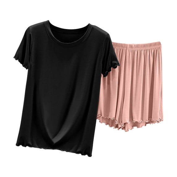 Chbgutlmr 2 Piece Sets for Women Summer Round Neck Short Sleeve Tops Shorts Ruffle Loose Loungewear Sets
