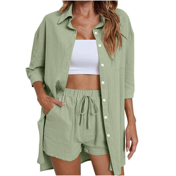 Chbgutlmr 2 Piece Sets for Women V Neck Half Sleeve Blouse Straight Leg Pants Ribbed Casual Comfy Summer Outfits