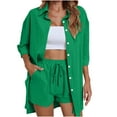 thumbnail image 1 of Chbgutlmr 2 Piece Sets for Women Half Sleeve Lapel Neck Button down Shirts Elastic Waist Shorts Loose Casual Lightweight Set, 1 of 7