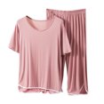 thumbnail image 1 of Chbgutlmr 2 Piece Summer Outfits for Women Round Neck Tshirts Split Side Straight Leg Pants Casual Comfy Sets, 1 of 9