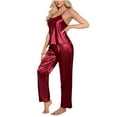 thumbnail image 1 of Chbgutlmr 2 Piece Womens Pajama Sets Satin Scoop Neck Sleeveless Tops Straight Leg Elastic Pants Homewear Outfits, 1 of 5