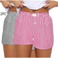 thumbnail image 1 of Chbgutlmr 2pc Plaid Shorts for Women Elastic Waist Mid Rise Button Shorts Casual Summer Comfy Trendy Loungewear Shorts, 1 of 5