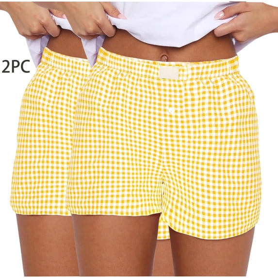 Chbgutlmr 2pc Plaid Shorts for Women Elastic Waist Mid Rise Button Shorts Casual Summer Comfy Trendy Loungewear Shorts