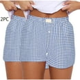 thumbnail image 1 of Chbgutlmr 2pc Plaid Shorts for Women Elastic Waist Mid Rise Button Shorts Casual Summer Comfy Trendy Loungewear Shorts, 1 of 5