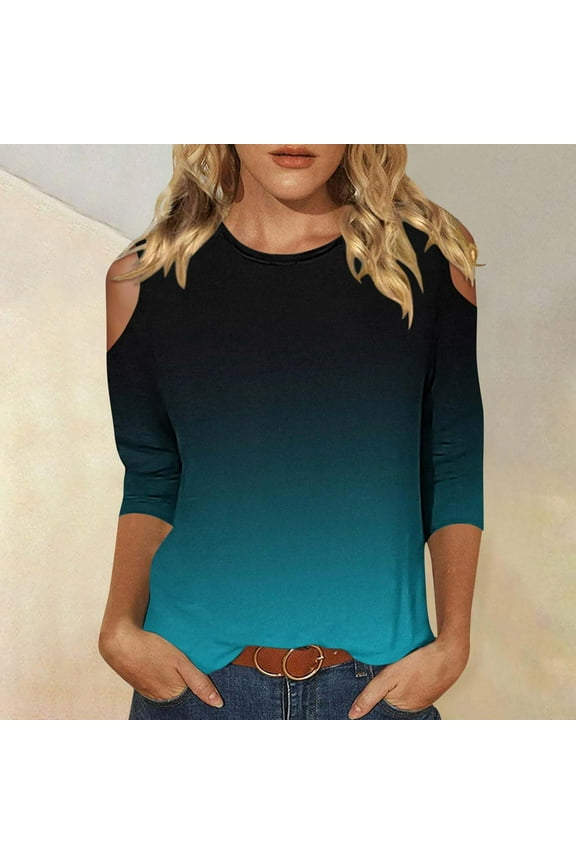 3/4 Length Sleeve Womens Tops Dressy Casual Cold Shoulder Comfy Loose Fashion Shirts Blouses