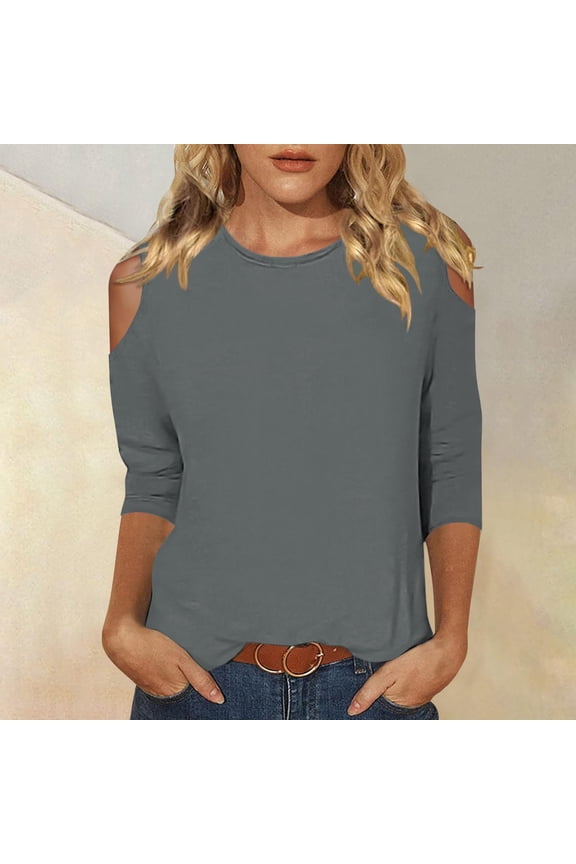 3/4 Length Sleeve Womens Tops Dressy Casual Cold Shoulder Comfy Loose Fashion Shirts Blouses