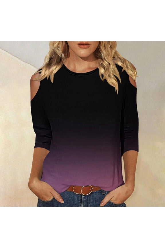 3/4 Length Sleeve Womens Tops Dressy Casual Cold Shoulder Comfy Loose Fashion Shirts Blouses
