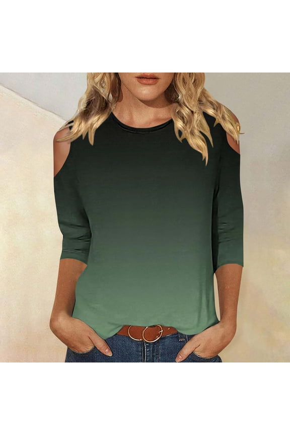 3/4 Length Sleeve Womens Tops Dressy Casual Cold Shoulder Comfy Loose Fashion Shirts Blouses