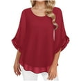 thumbnail image 1 of Chbgutlmr 3/4 Length Sleeve Womens Tops Ruffle Double Layer Casual Blouses Solid Color Crewneck Flowy Tops, 1 of 7