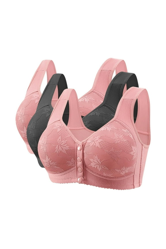3pc Wireless Bras for Women Front Closure Embroidery Full Coverage Soft Comfy Bralette Casual Supportive Bras