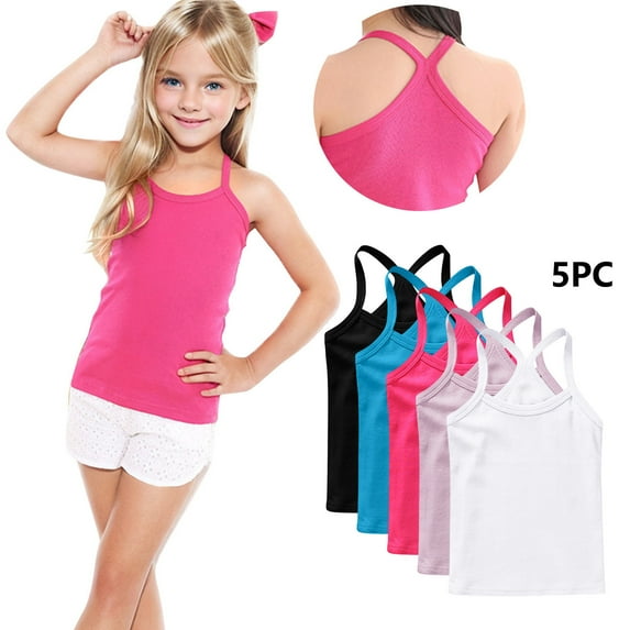 Chbgutlmr 5pc Girls Tank Tops Racerback Camisole Undershirts Sleeveless Spaghetti Strap Shirts Casual Comfy Summer Workout Tops