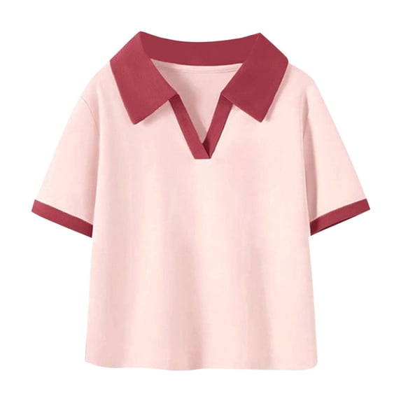 Chbgutlmr Baby Boy Girls Clothes Lapel V Neck Tee Shirts Kids Unisex Short Sleeve Color Block Summer Blouses