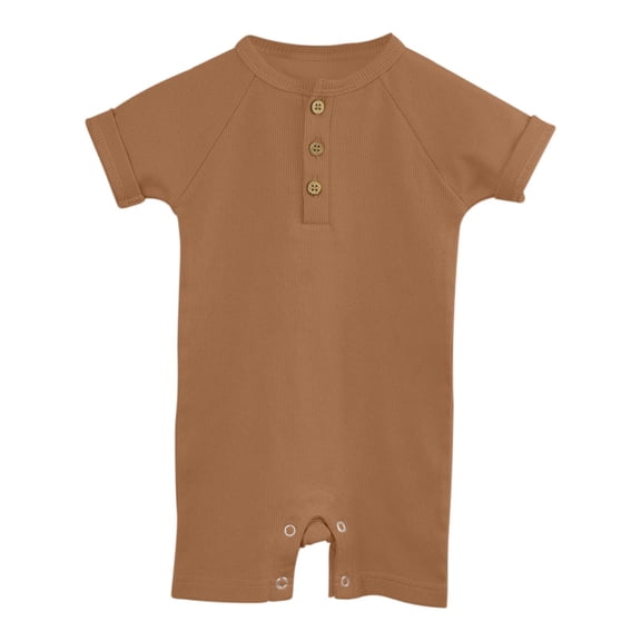 Chbgutlmr Baby Boy Girls Clothes Toddler Knitted Ribbed Short Sleeve Rompers Newborn Solid Color Onesie Summer