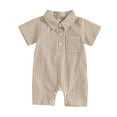 thumbnail image 1 of Chbgutlmr Baby Boys Girls Clothes Toddler Half Button Short Sleeve Rompers Infant Plaid Printed Comfy Jumpsuits, 1 of 8