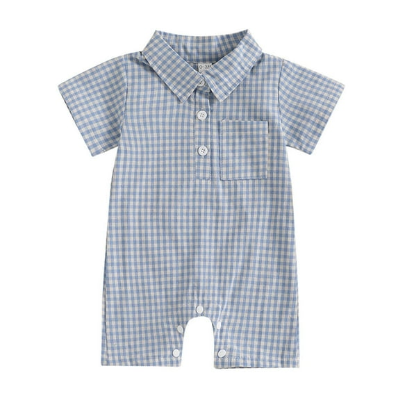Chbgutlmr Baby Boys Girls Clothes Toddler Half Button Short Sleeve Rompers Infant Plaid Printed Comfy Jumpsuits