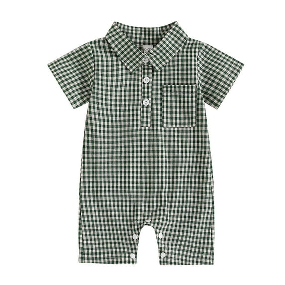 Chbgutlmr Baby Boys Girls Clothes Toddler Half Button Short Sleeve Rompers Infant Plaid Printed Comfy Jumpsuits