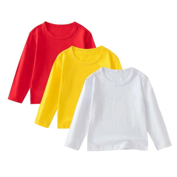 Chbgutlmr Baby Clothes Boy Girls 3 Pack Pullover Kids Long Sleeve Solid Color Basic Tops Fall Crewneck Blouses