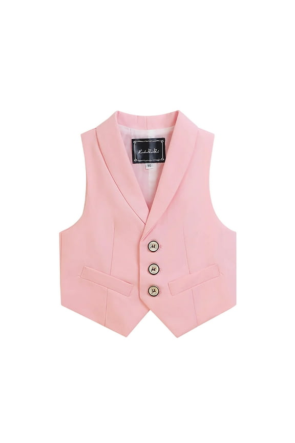 Baby Clothes Boys Suit Vests Kids Lapel Collar Button Sleeveless Formal Blazer Tops 2-14 Years