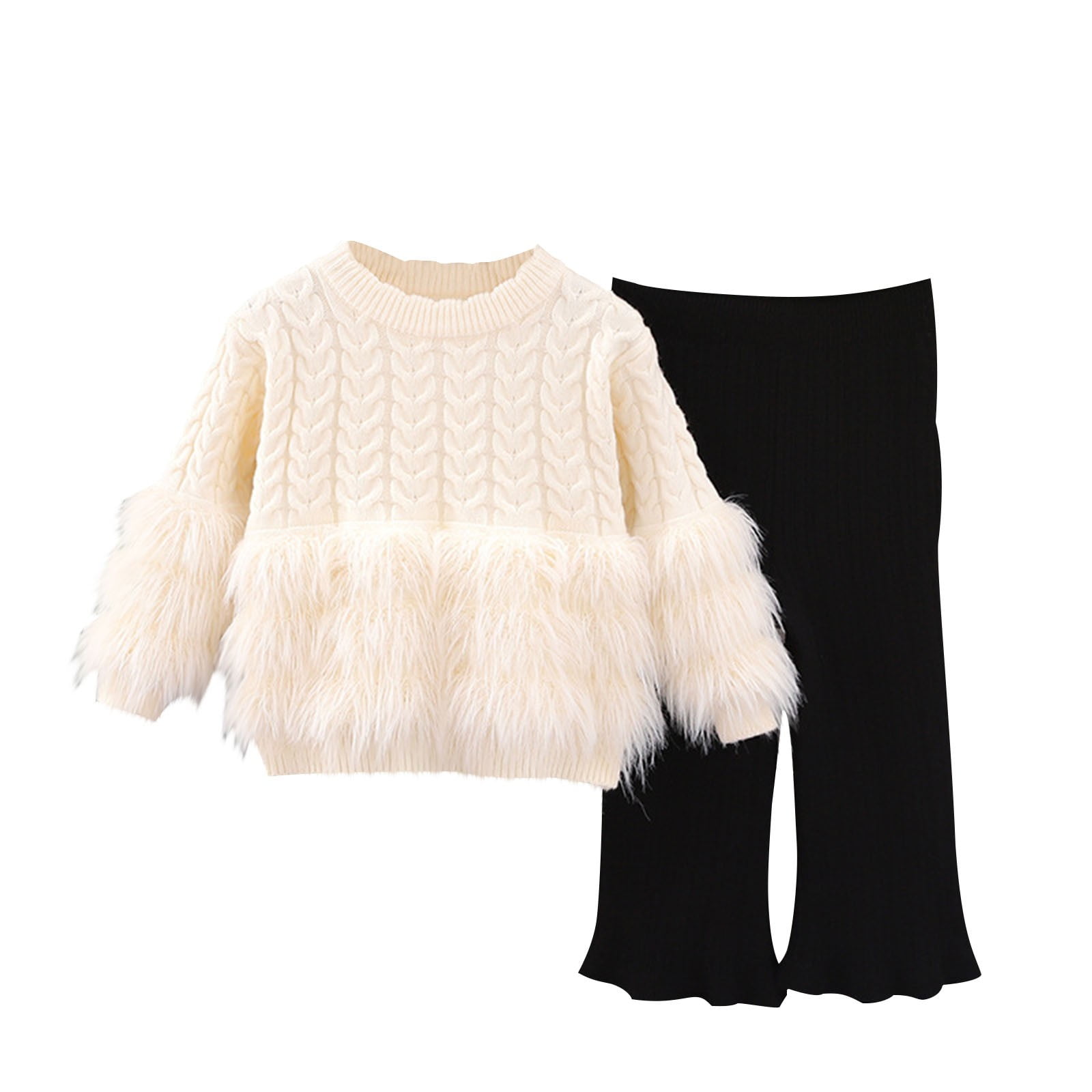 Chbgutlmr Baby Clothes Girls 2 Piece Outfits Kids Knitted Sweaters Ruffle Wide Leg Pants Sets Fashion
