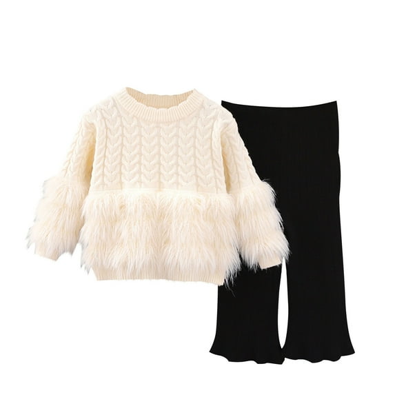 Chbgutlmr Baby Clothes Girls 2 Piece Outfits Kids Knitted Sweaters Ruffle Wide Leg Pants Sets Fashion
