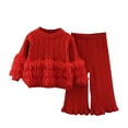 thumbnail image 1 of Chbgutlmr Baby Clothes Girls 2 Piece Outfits Kids Knitted Sweaters Ruffle Wide Leg Pants Sets Fashion, 1 of 2