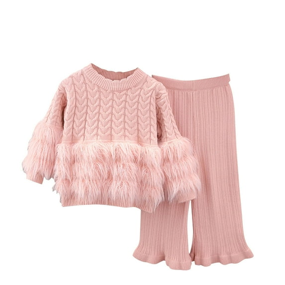 Chbgutlmr Baby Clothes Girls 2 Piece Outfits Kids Knitted Sweaters Ruffle Wide Leg Pants Sets Fashion