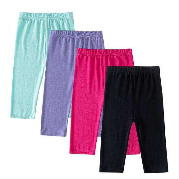 Chbgutlmr Baby Clothes Girls 4pc Capri Leggings Kids Elastic Waist Solid Color Soft Slim Comfy Workout Pants