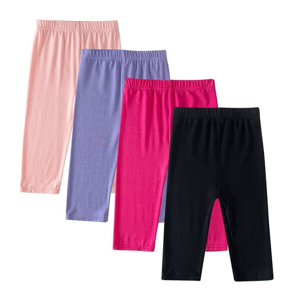 Chbgutlmr Baby Clothes Girls 4pc Capri Leggings Kids Elastic Waist Solid Color Soft Slim Comfy Workout Pants