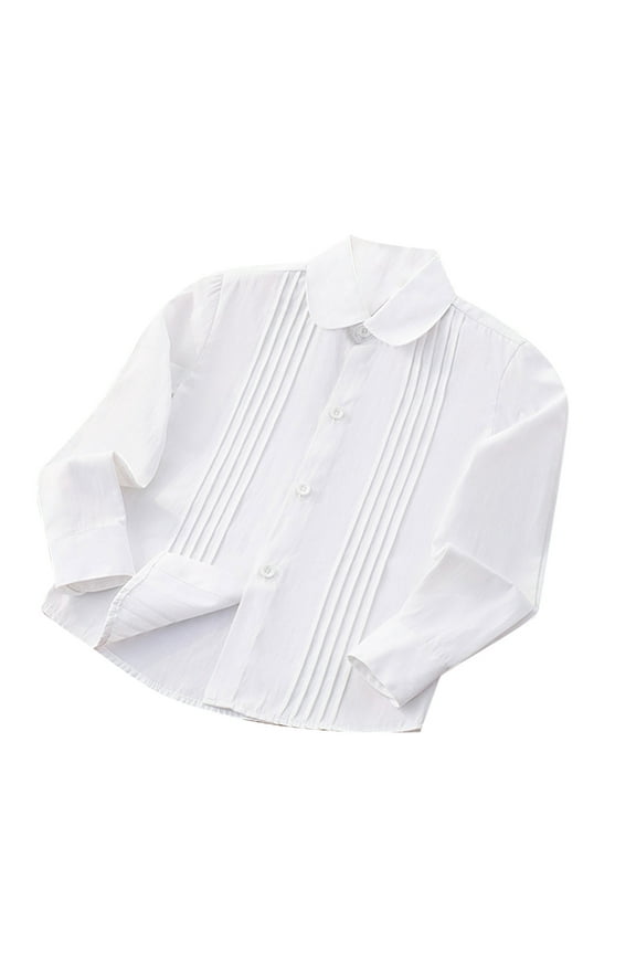 Baby Clothes Girls Long Sleeve Button up Blouses Kids Lapel Neck Pleated School Uniform Dress Shirts