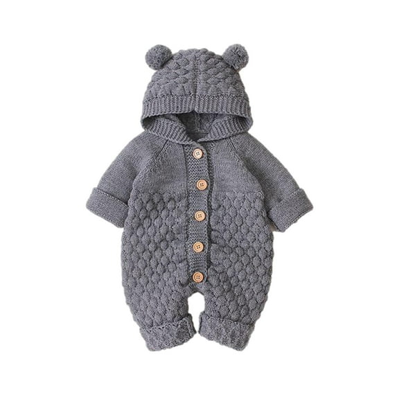 Chbgutlmr Baby Clothes Toddler Fall Winter Knitted Onesie Newborn Boy Girl Button up Warm Hooded Rompers