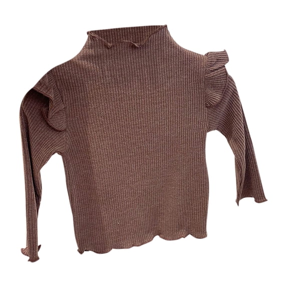 Chbgutlmr Baby Girl Clothes Fall Long Sleeve Ruffle Knit Sweaters Kids High Neck Solid Color Comfy Blouse