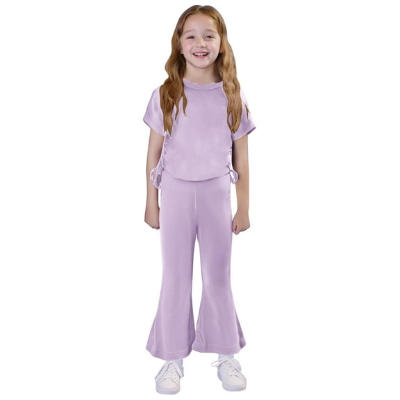 Chbgutlmr Baby Girls Clothes 2 Piece Lounge Sets Kids Slim Drawstring Tees Flare Leggings Pants Casual Comfy Outfits