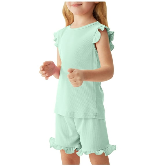 Chbgutlmr Baby Girls Clothes Ruffle Sleeve Crewneck Tops and Comfy Shorts Summer 2 Piece Outfits Trendy