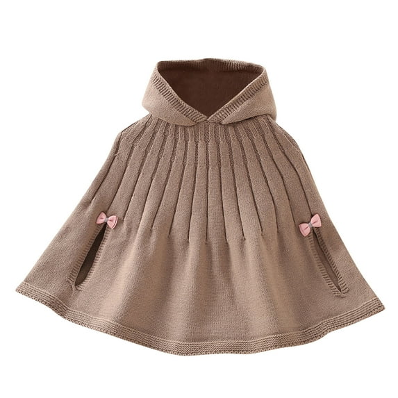 Chbgutlmr Baby Girls Clothes Toddler Cloaks Kids Ruched Knit Hooded Cloak Solid Color Bowknot Cute Tops
