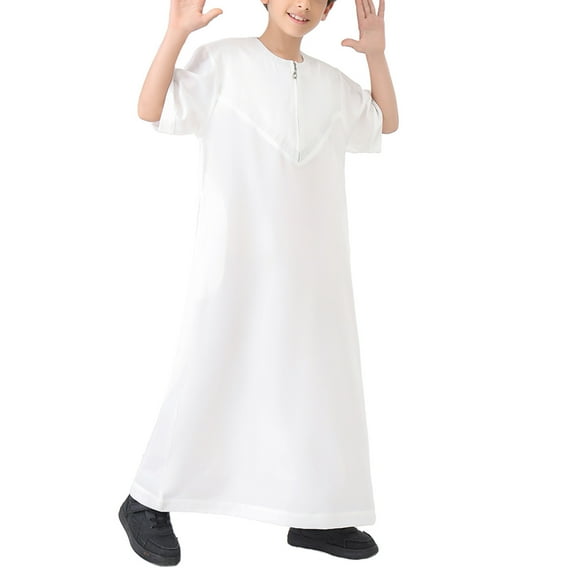 Chbgutlmr Boys Clothes Kids Half Zipper Solid Color Clothes Short Sleeve Crewneck Long Gown with Pocket