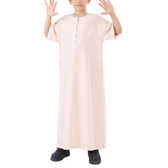 Chbgutlmr Boys Clothes Kids Half Zipper Solid Color Clothes Short Sleeve Crewneck Long Gown with Pocket