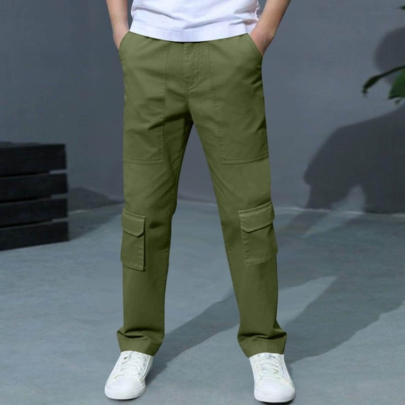 Chbgutlmr Boys Pants Casual School Uniform Pants Elastic Waist Straight Leg Trousers Solid Color Comfy Pants for Kids 3-14 Years