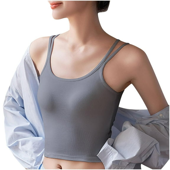 Chbgutlmr Built in Bra Tank Tops for Women Summer Double Strap Backless Breathable Slim Basic Cropped Camisole